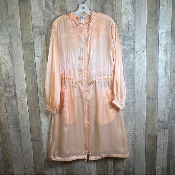 Future Collective Peach Color Organza Hooded Jacket w/Zippered Front & Pockets - Picture 1 of 15